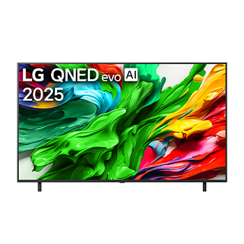 Vue de face de 65 pouces LG QNED evo AI QNED85 MiniLED 4K Smart TV 2025 65QNED85AUA