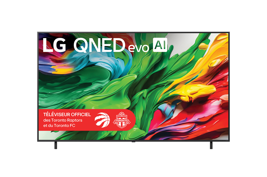 Vue de face de 86 pouces LG QNED evo AI QNED85 MiniLED 4K Smart TV 2025 86QNED85AUA