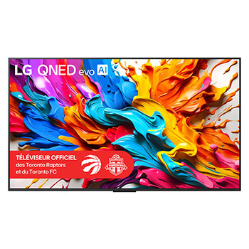 Vue de face de 75 pouces LG QNED evo AI QNED9M MiniLED 4K Smart TV 2025 75QNED9MAUA