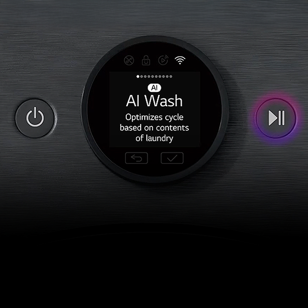 LG lave-linge avec détection de tissu et graphique de puce AI DD sur les vêtements montre un contrôle intelligent pour le linge.