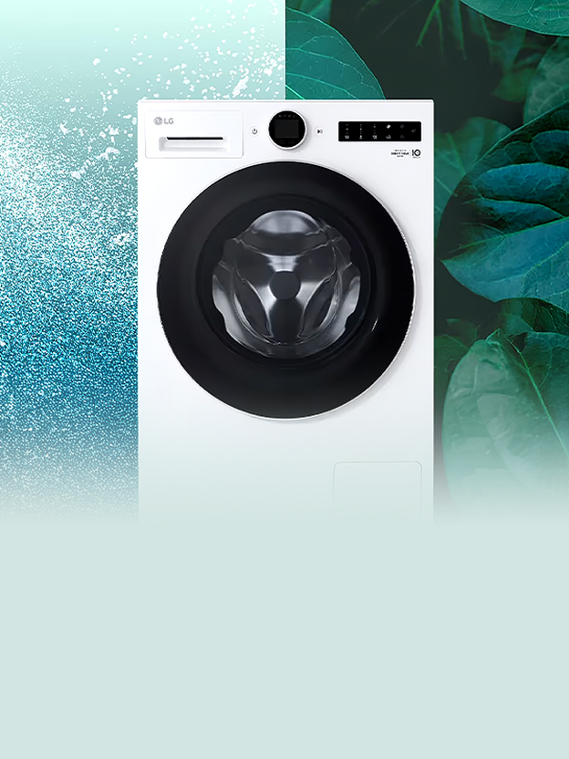 LG lave-linge affichant un cycle de 39 min sur la porte illustre TurboWash 360 pour un lavage quotidien plus rapide.
