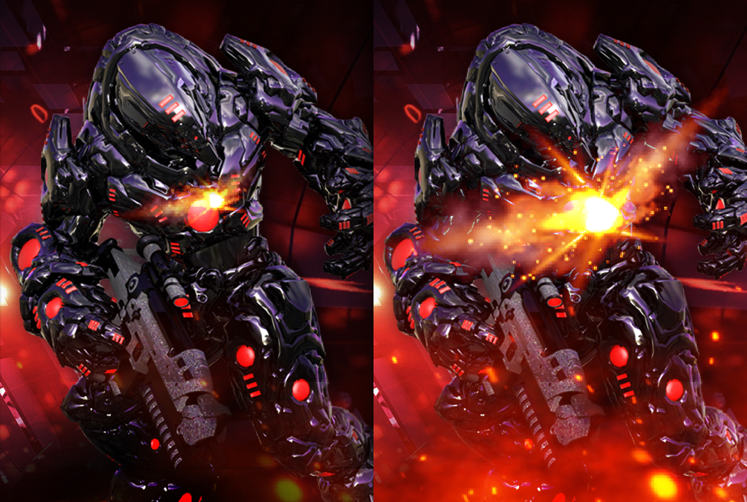 Moniteur gaming LG comparant le jeu avant et après Dynamic Action Sync, illustrant un retard d'affichage réduit.
