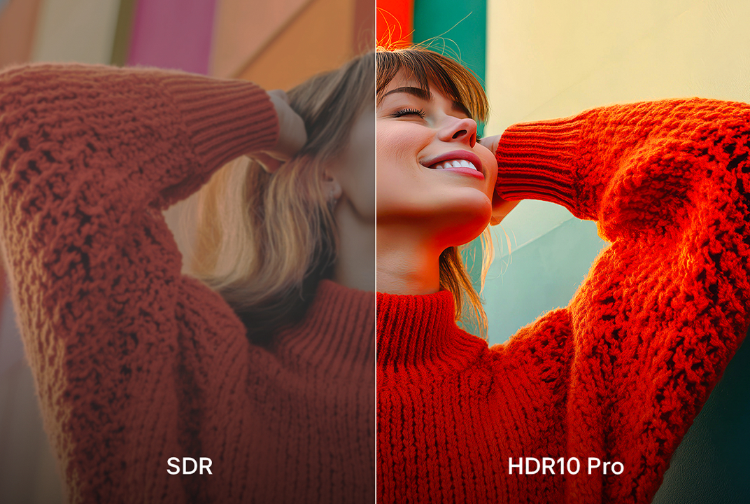 Images LG TV comparant scène de portrait côte à côte, illustrant l'amélioration HDR10 Pro de luminosité et contraste.