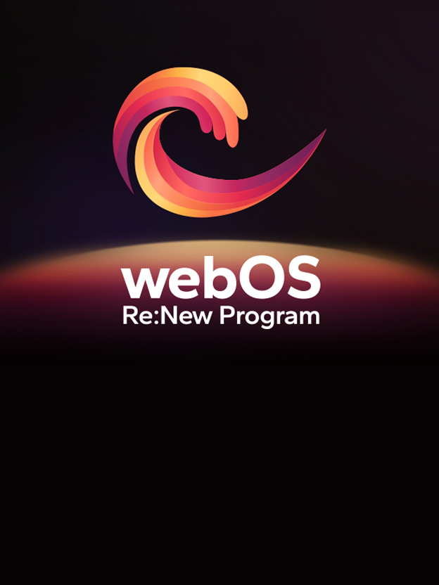 Graphisme LG TV avec logo webOS Re:New Program et badge CES 2025 Honoree, illustrant les mises à jour de la plateforme webOS.