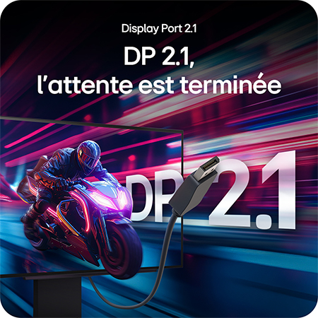 Moniteur LG 27GX790A mettant en avant la connectivité Display Port 2.1, offrant un transfert de données ultra-rapide et des performances de jeu maximales.