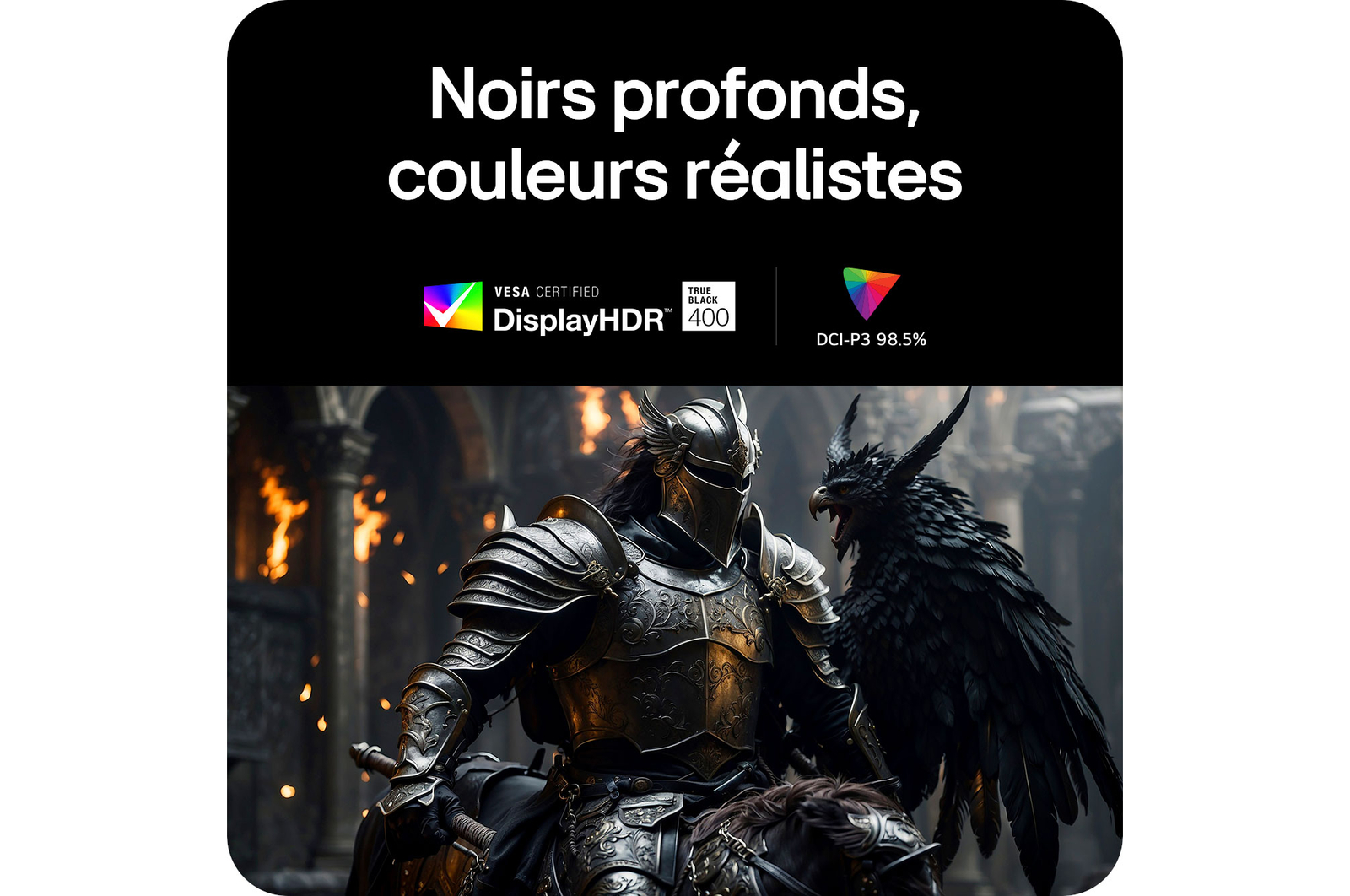 Moniteur LG 45GX900A produisant des noirs plus profonds et des couleurs réalistes grâce à la certification VESA DisplayHDR™ 400 (True Black) et à la couverture 98.5% DCI-P3.