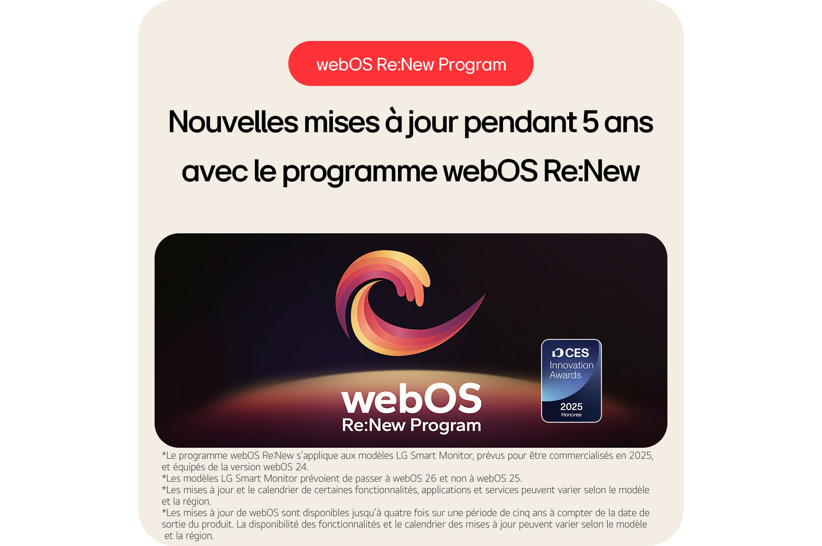 Le LG Smart Monitor 34U601SA prend en charge le programme webOS Re:New, offrant de nouvelles mises à niveau pendant 5 ans et affichant le prix CES Innovation Awards.