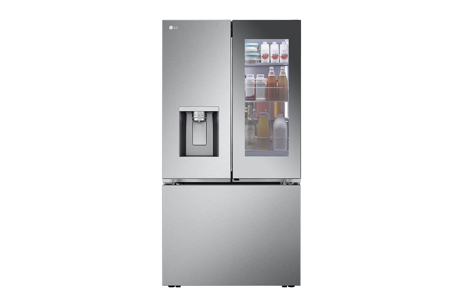 Vue de face du LG Frigo de 26 pi³/36 po, Mirror InstaViewMD, Door-in-DoorMD, prof. de compt., 3 portes/2 battants | Distr. eau/glaçons | Craft IceMD (4 types) - LRYKC2606S