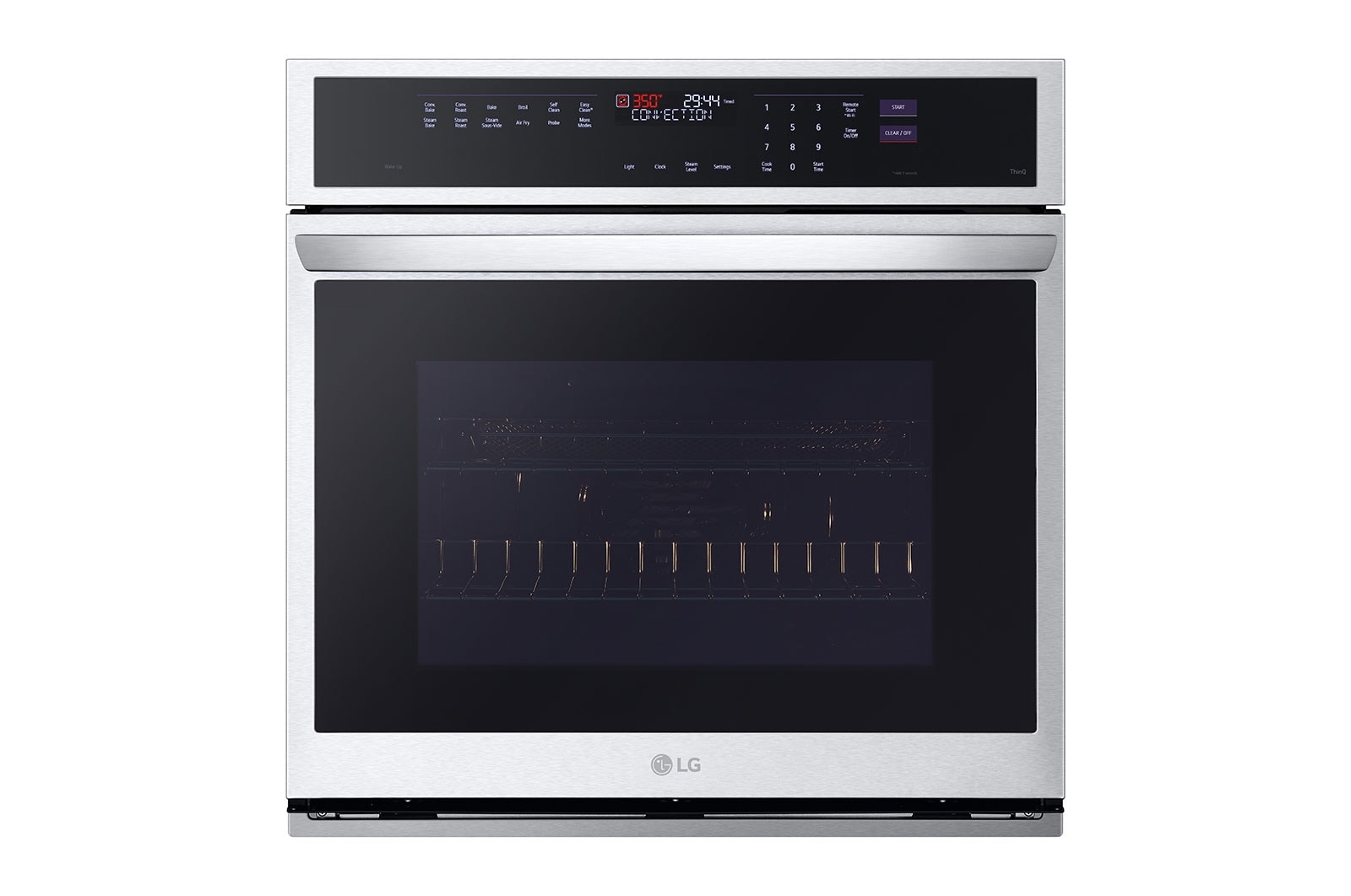Vue de face du LG Four mural de 4,7 pi³ | Conv. véritable, sous vide à la vapeur, Air Fry, InstaView🅫, SelfClean, EasyClean🅫, intell., acier inox. - WSEP4727F