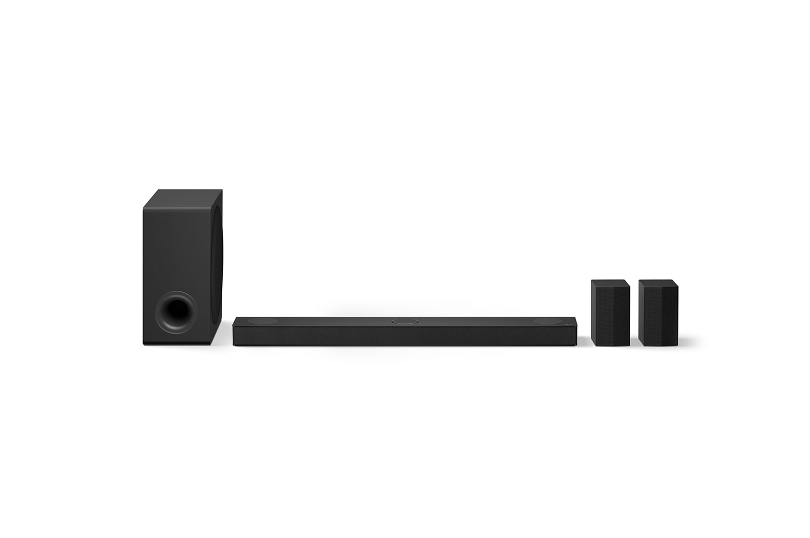 Front view of Soundbar, subwoofer, and Rear Speakers
