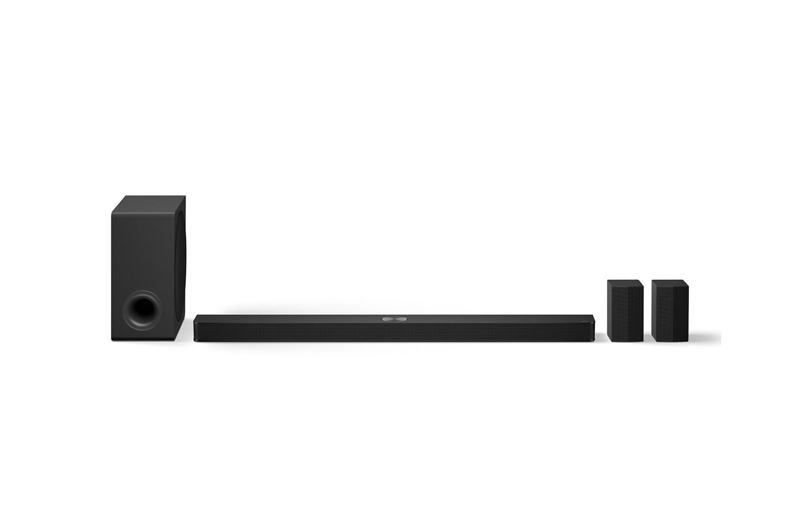 Front view of Soundbar, subwoofer, and Rear Speakers