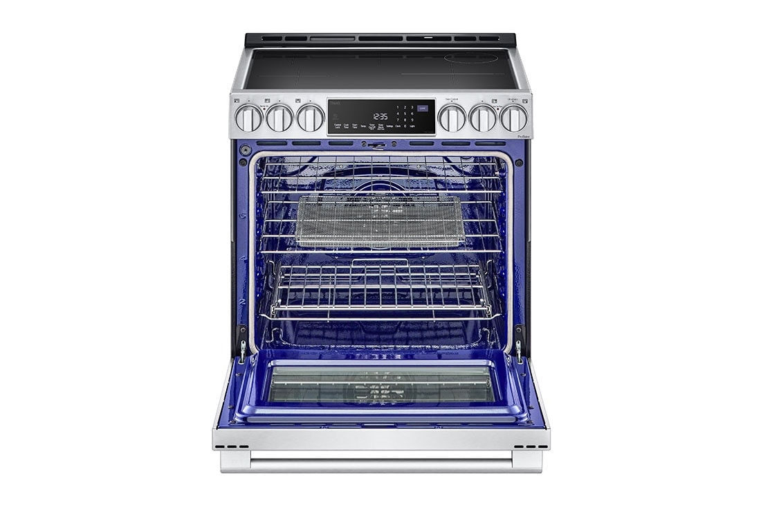 Vue latérale du LG Cuisinière à induction de 6,3 pi³/30 po LG STUDIO | ProBake Conv., Air Sous-Vide, Air Fry, SelfClean, EasyClean🅫, acier inox., encastr. - LSIS6338F