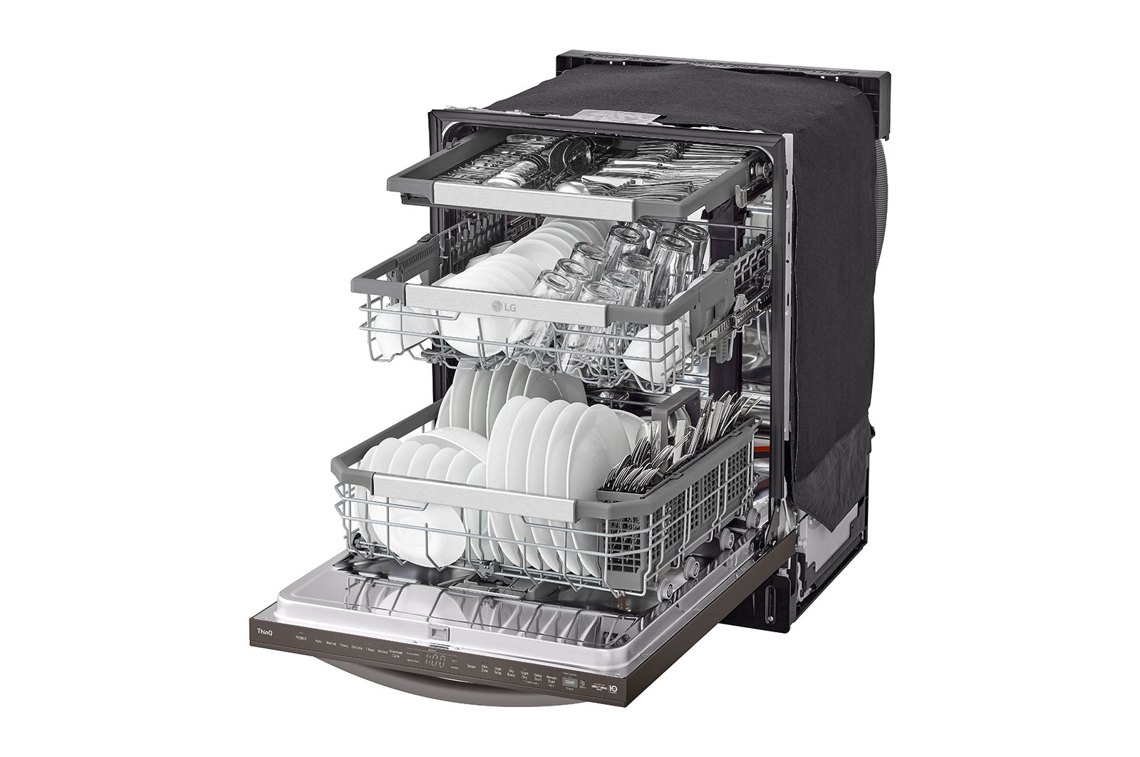 LG Lave-vaisselle de 24 po LG, TrueSteam🅫, QuadWash🅫 Pro, Dynamic Heat Dry🅪, 42 dB, cycle de 1 h, commandes sup., acier inox. noir, LDTH7972D