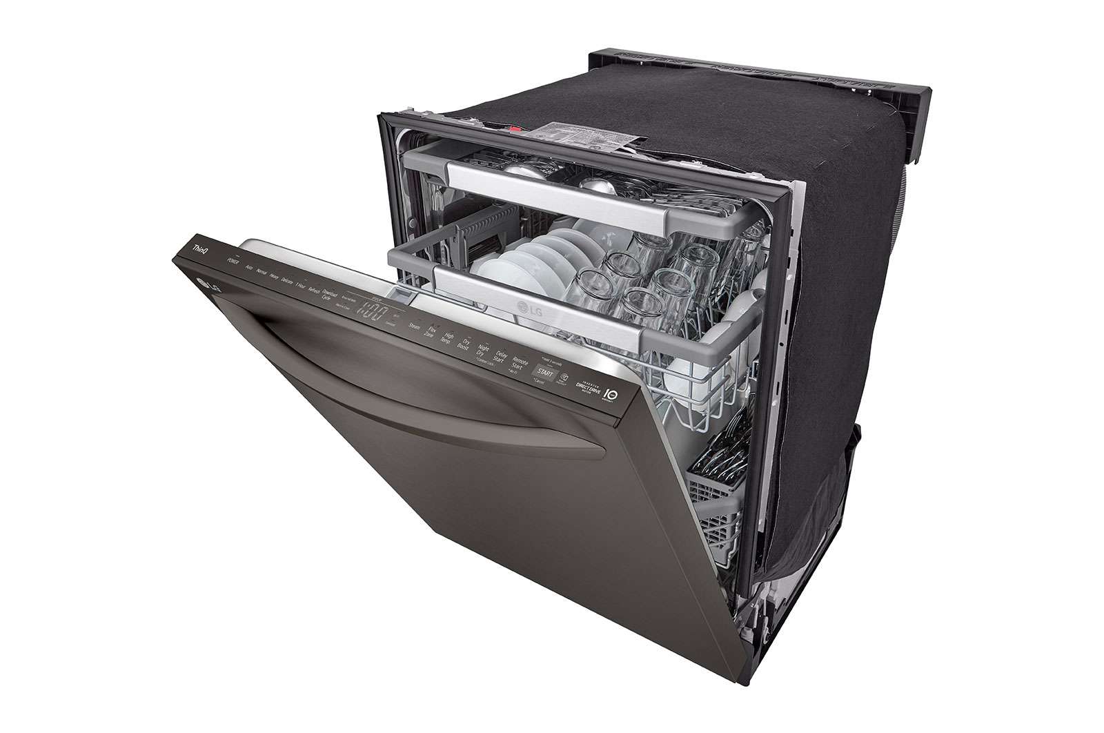 LG Lave-vaisselle de 24 po LG, TrueSteam🅫, QuadWash🅫 Pro, Dynamic Heat Dry🅪, 42 dB, cycle de 1 h, commandes sup., acier inox. noir, LDTH7972D