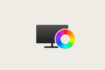 Icône d’un moniteur d’ordinateur avec une palette circulaire colorée superposée, représentant l’affichage ou les réglages des couleurs.