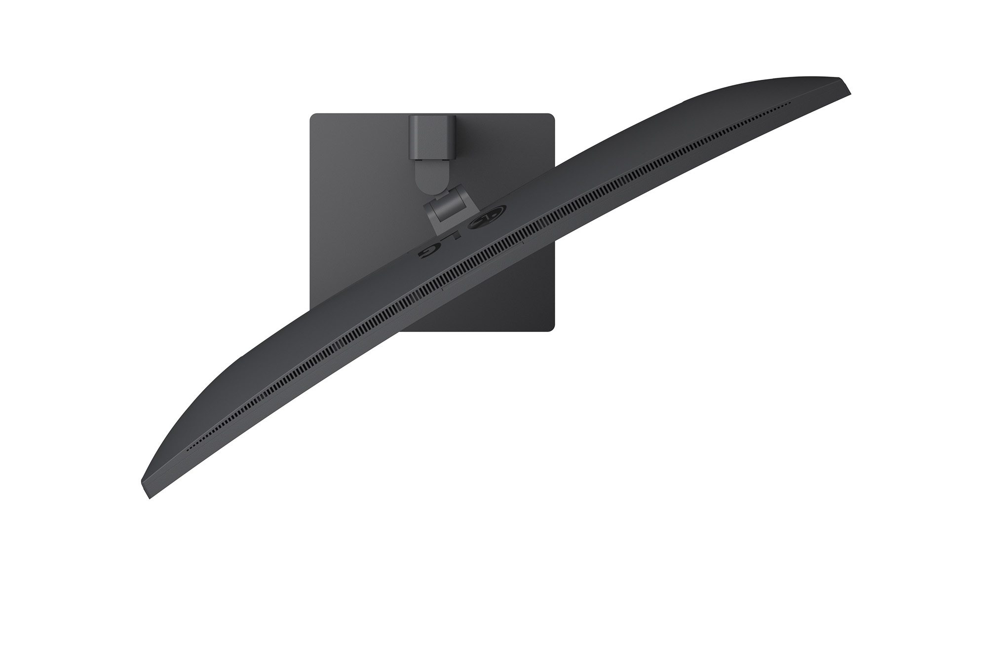Side view of monitor stand with screen tilted forward