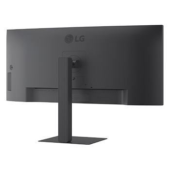 Rear angled view of monitor showing stand and ports (left)
