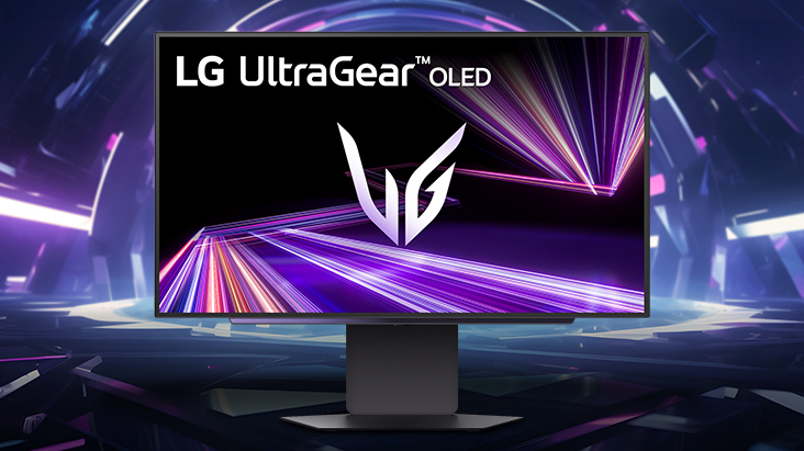 Interface LG UltraGear On-Screen Display affichant les paramètres de jeu. L’interface indique un taux de rafraîchissement de 280 Hz, Adaptive-Sync activé, HDR désactivé et Mode DAS activé. Le menu ‘Game Adjust’ est ouvert, proposant des options telles que Gamer Mode, Dual-Mode (avec rapports d’aspect sélectionnables), Adaptive-Sync, Black Stabilizer, Crosshair et FPS Counter. L’interface présente un design futuriste aux tons violets et rouges.