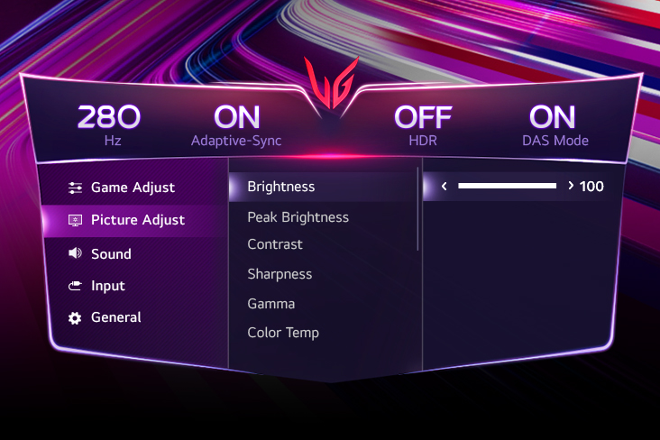 Image de l’interface GUI pour le réglage de la luminosité.