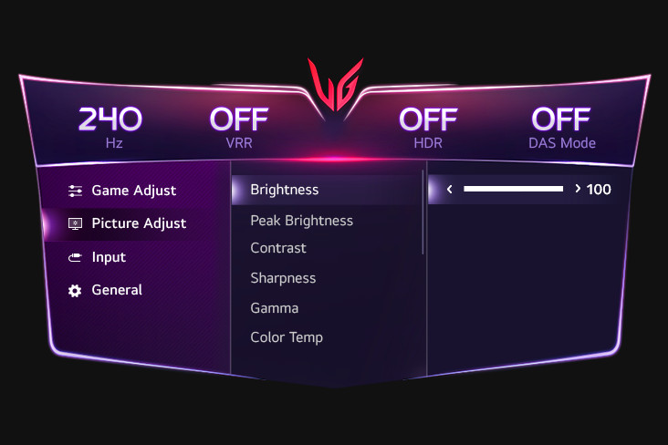 Image de l’interface graphique de la luminosité.