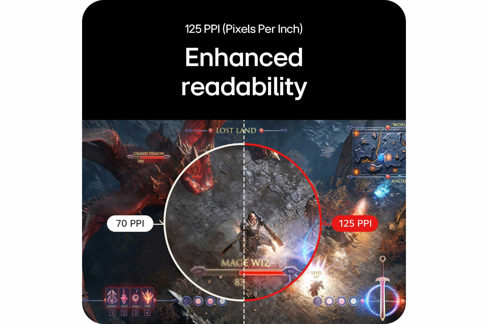 Lisibilité améliorée avec 125 pixels par pouce