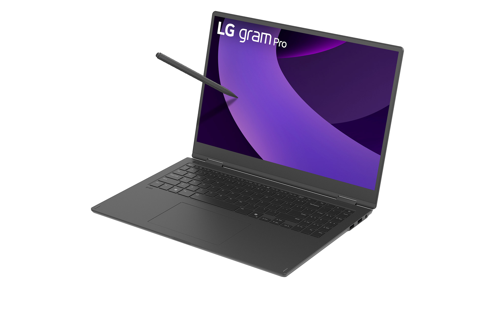Vue latérale à -30 degrés et couvercle ouvert avec un stylet