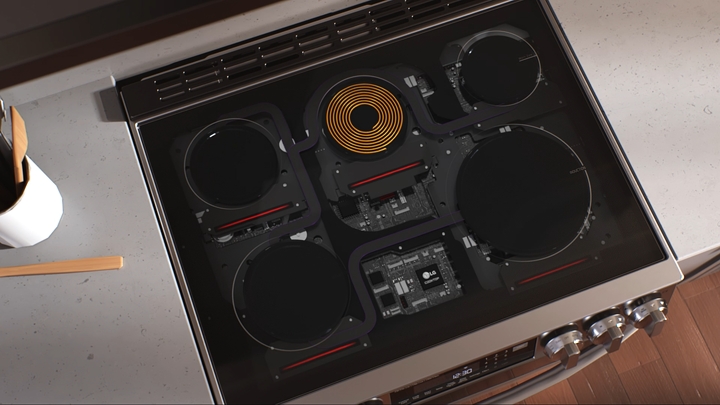 Table de cuisson à induction LG utilisant la chaleur électromagnétique pour une cuisson rapide, uniforme et écoénergétique.