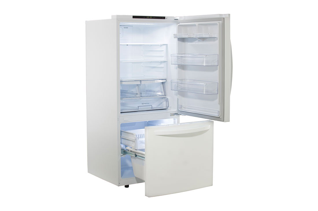 Vue latérale du LG Réfrigérateur de 22 pi³/30 po, prof. stand., congélateur au bas - LRDNS2200W