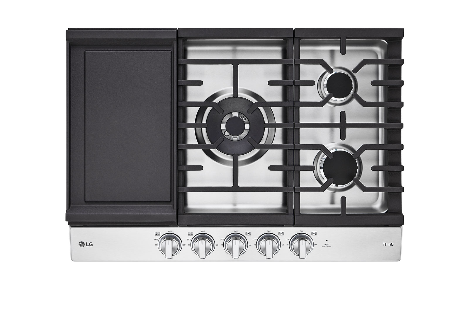 Vue de face du LG Surface de cuisson au gaz de 30 po | UltraHeat🅪 de 20 000 BTU, deux brûleurs, boutons à DEL, EasyClean🅫, intell., acier inox. - CBGJ3027S