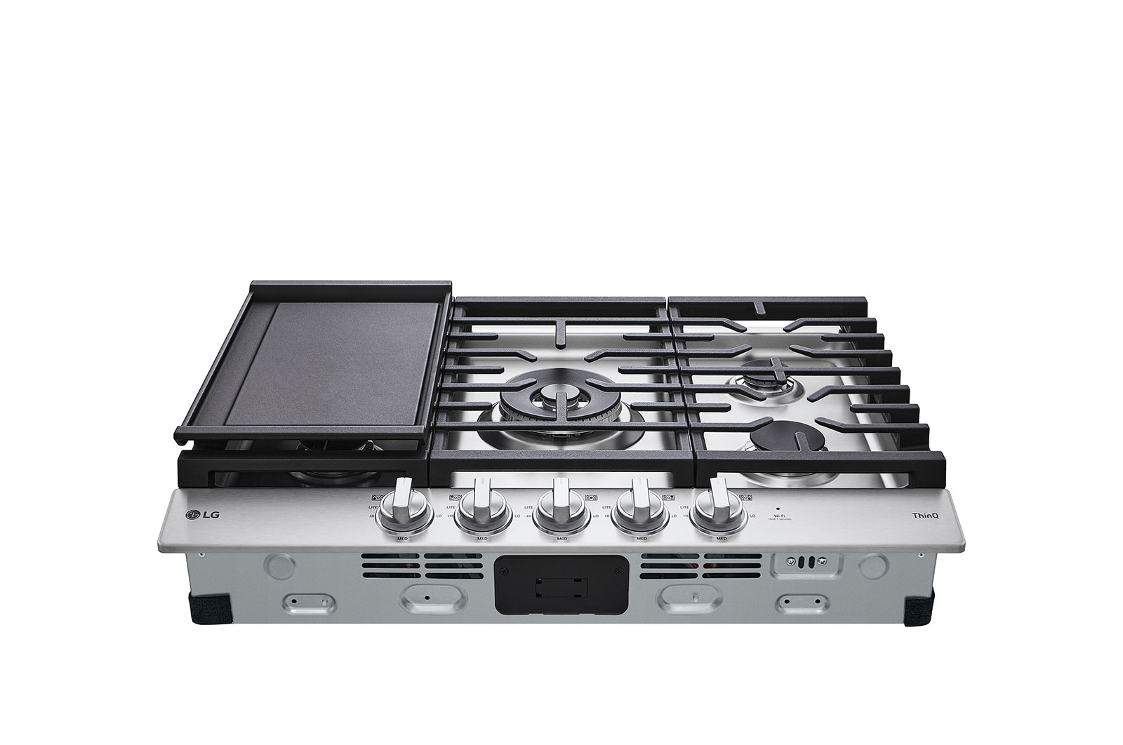 Vue latérale du LG Surface de cuisson au gaz de 30 po | UltraHeat🅪 de 20 000 BTU, deux brûleurs, boutons à DEL, EasyClean🅫, intell., acier inox. - CBGJ3027S