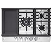 Vue de face du LG Surface de cuisson au gaz de 30 po | UltraHeat🅪 de 20 000 BTU, deux brûleurs, boutons à DEL, EasyClean🅫, intell., acier inox. - CBGJ3027S