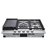 Vue latérale du LG Surface de cuisson au gaz de 30 po | UltraHeat🅪 de 20 000 BTU, deux brûleurs, boutons à DEL, EasyClean🅫, intell., acier inox. - CBGJ3027S