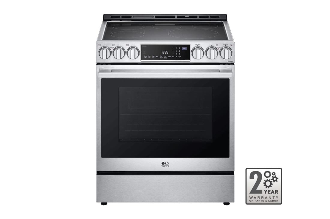 Vue de face du LG Cuisinière élec. de 6,3 pi³/30 po LG STUDIO | ProBake Conv., Air Sous-Vide, Air Fry, SelfClean, EasyClean🅫, intell., acier inox., encastr. - LSES6338F
