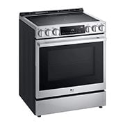 Vue latérale du LG Cuisinière élec. de 6,3 pi³/30 po LG STUDIO | ProBake Conv., Air Sous-Vide, Air Fry, SelfClean, EasyClean🅫, intell., acier inox., encastr. - LSES6338F