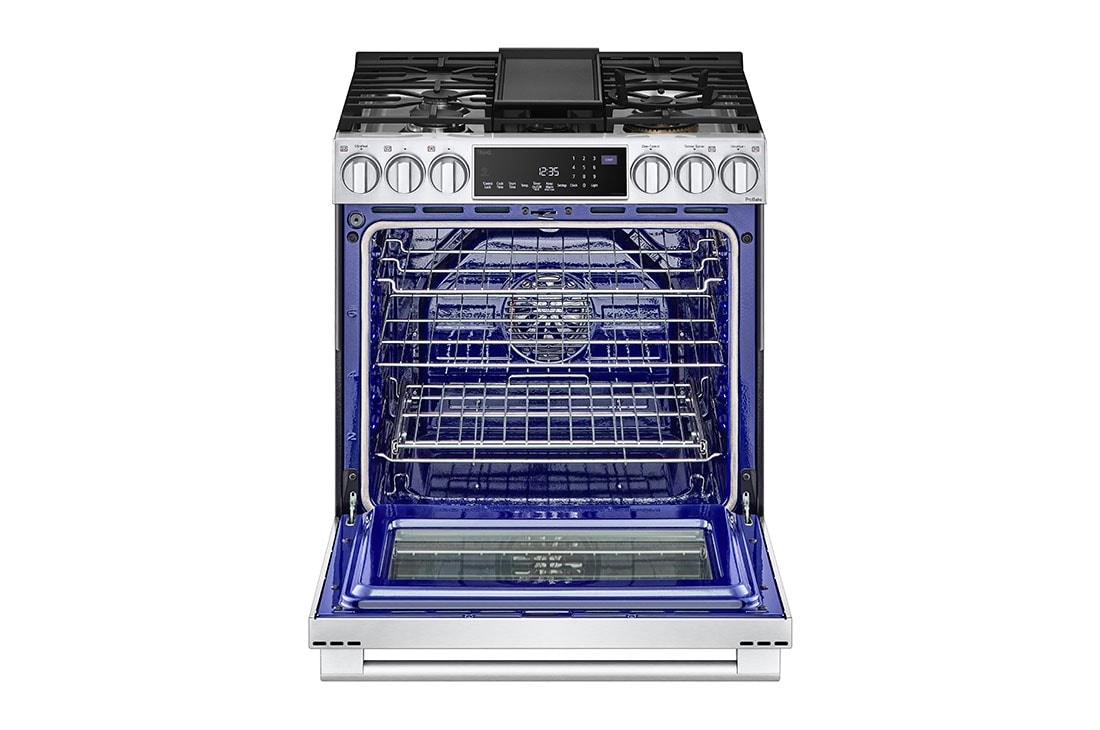 LG Cuisinière au gaz. de 6,3 pi³/30 po LG STUDIO | ProBake Conv., Air Sous-Vide, Air Fry, SelfClean, EasyClean🅫, acier inox., encastr., LSGS6338F