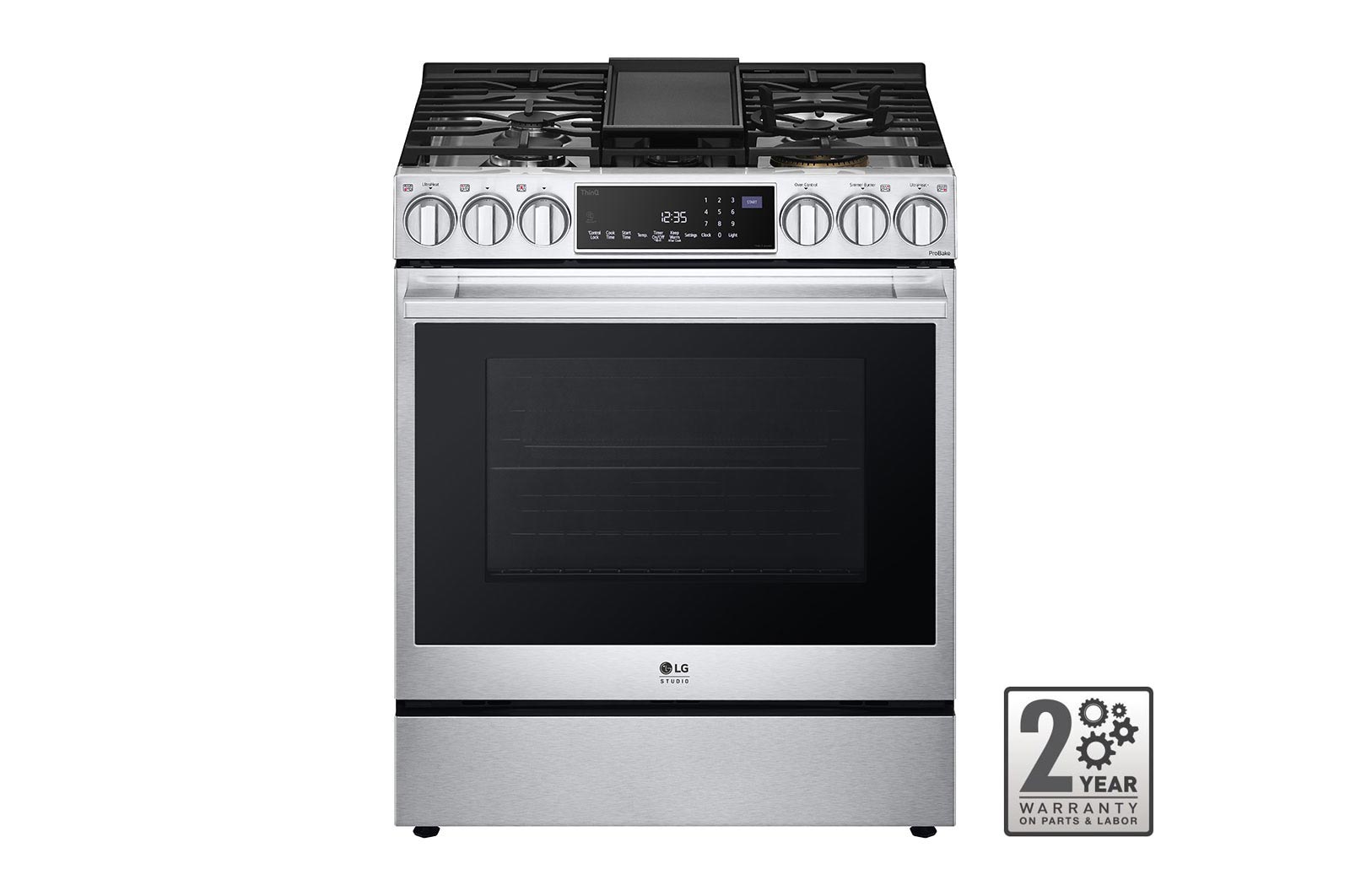 Vue de face du LG Cuisinière au gaz encastrable de 6,3 pi³ avec les technologies InstaView🅫, ProBake Convection🅫 et Air Fry de LG STUDIO - LSGS6338F