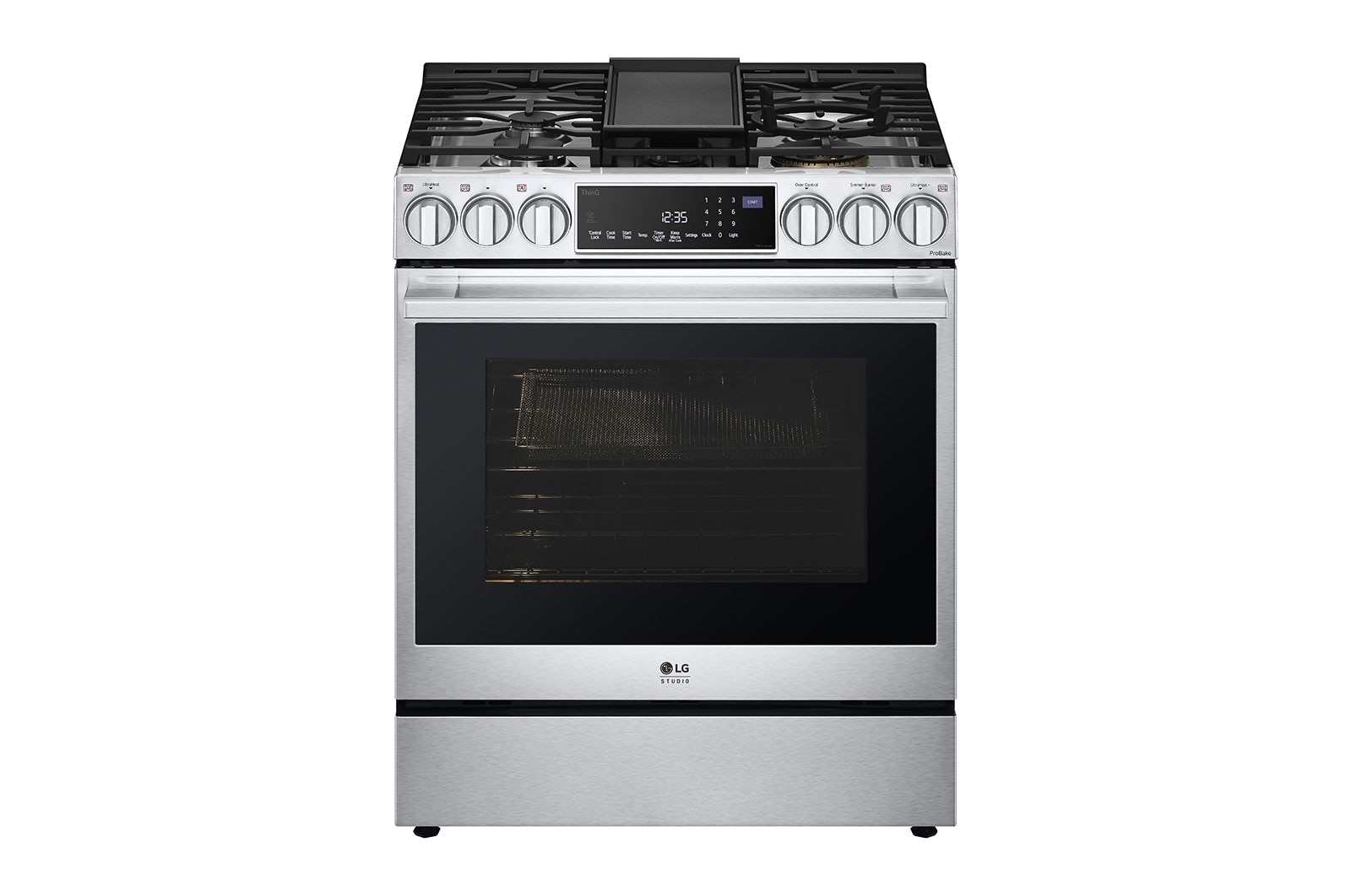 Vue latérale du LG Cuisinière au gaz encastrable de 6,3 pi³ avec les technologies InstaView🅫, ProBake Convection🅫 et Air Fry de LG STUDIO - LSGS6338F