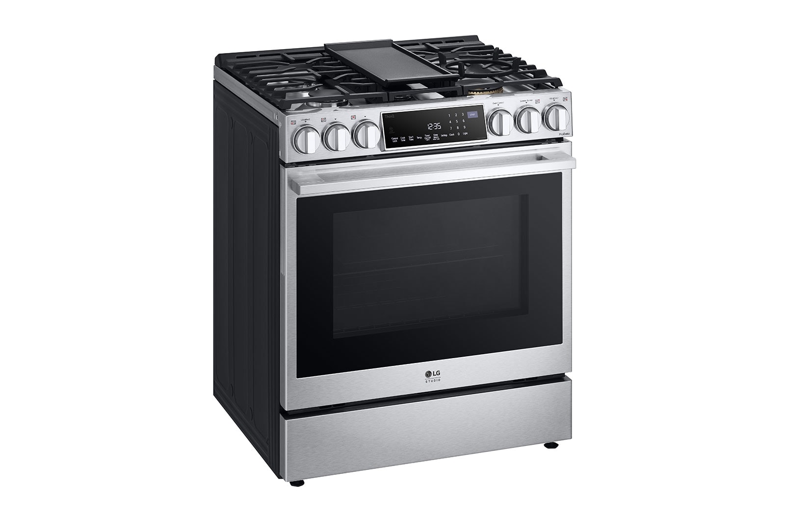 Vue latérale du LG Cuisinière au gaz encastrable de 6,3 pi³ avec les technologies InstaView🅫, ProBake Convection🅫 et Air Fry de LG STUDIO - LSGS6338F
