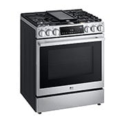 Vue latérale du LG Cuisinière au gaz encastrable de 6,3 pi³ avec les technologies InstaView🅫, ProBake Convection🅫 et Air Fry de LG STUDIO - LSGS6338F