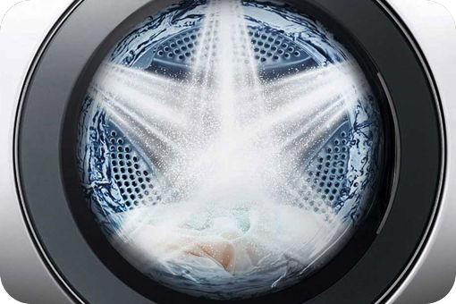 Ceci est une image d’eau qui sort d’une machine à laver dans 5 directions.	