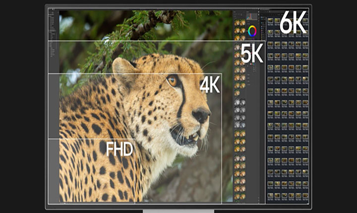 Un clip vidéo illustre la largeur de l’écran 6K en comparaison avec les tailles d’écrans 4K et 5K.