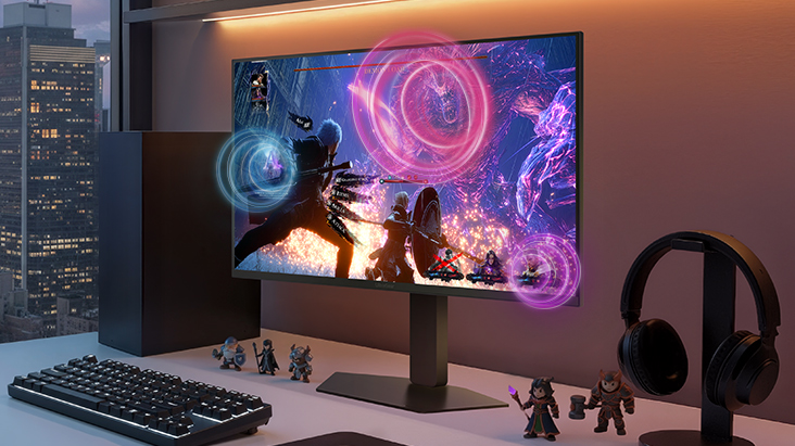 Le moniteur de jeu UltraGear (27GM950B) offre un son clair et immersif avec des haut-parleurs intégrés et un son IA