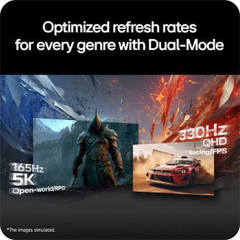Front view of 27-inch UltraGear evo GM9, Hyper Mini LED Gaming Monitor with Dual Mode (5K 165Hz or QHD 330Hz) (27GM950B)