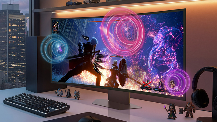 Le moniteur de jeu UltraGear (39GX950B) offre un son de jeu clair et immersif avec haut-parleurs intégrés et son IA