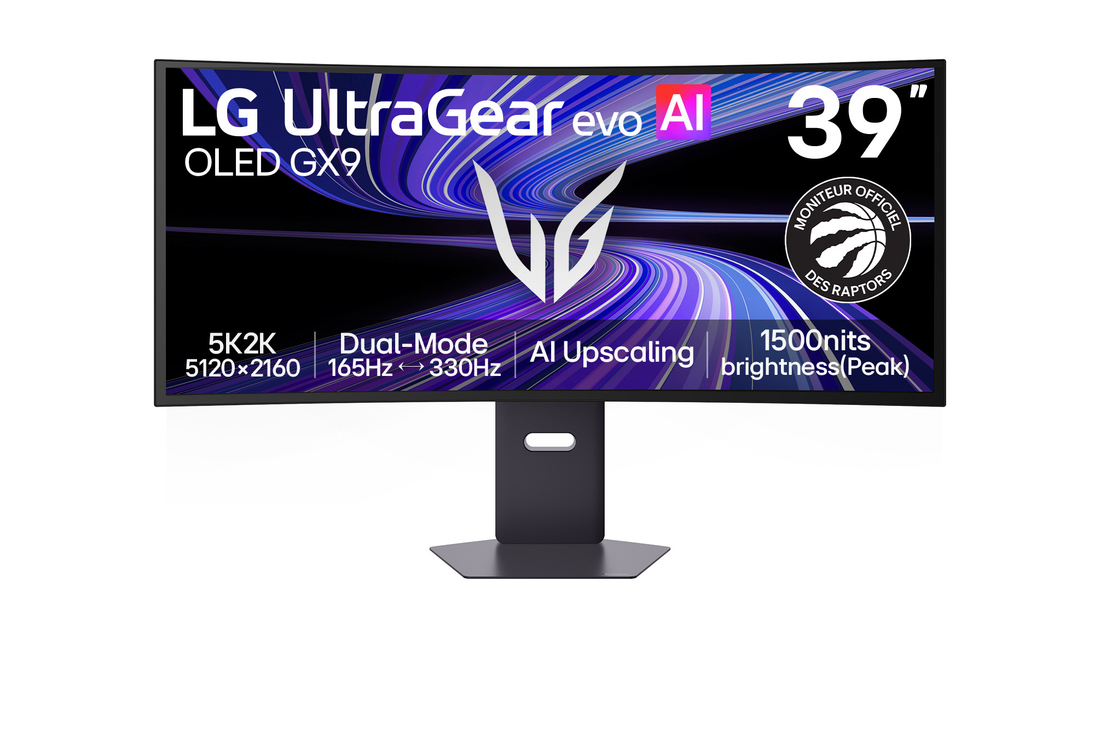 Vue de face du moniteur de jeu UltraGear evo GX9 de 39 pouces, premier moniteur de jeu 5K2K 330 Hz au monde (39GX950B)