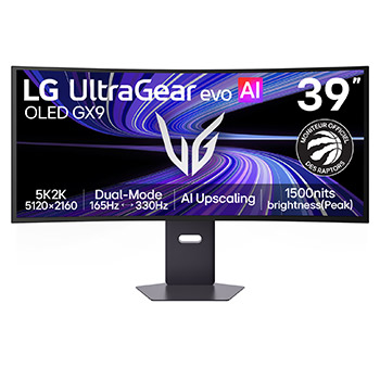 Vue de face du moniteur de jeu UltraGear evo GX9 de 39 pouces, premier moniteur de jeu 5K2K 330 Hz au monde (39GX950B)