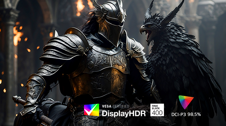 Le moniteur de jeu UltraGear (45GX950B) offre des hautes lumières vives et des scènes sombres détaillées avec DisplayHDR 400 et 98,5% DCI-P3