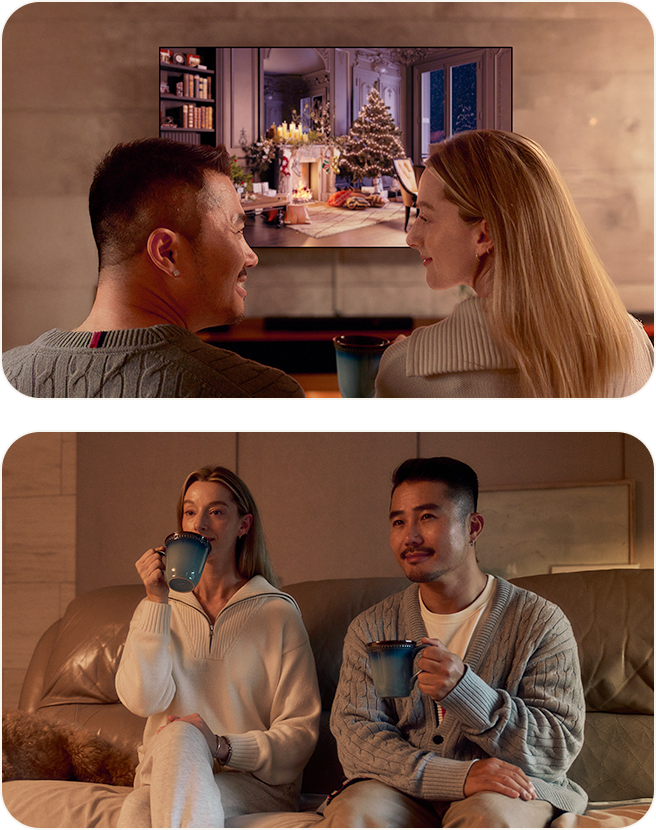 Un couple regardant un film nostalgique sur un LG OLED TV