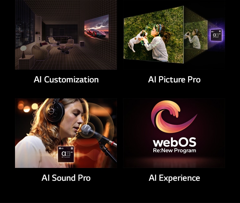 يظهر النص "الجيل التالي من تلفزيون LG AI TV" بخط عريض. تظهر عبارة "الجيل التالي من" بخط أصغر في الأعلى، بينما تظهر عبارة "تلفزيون LG AI TV" بخط أكبر بكثير في الأسفل، وكل ذلك على خلفية سوداء.