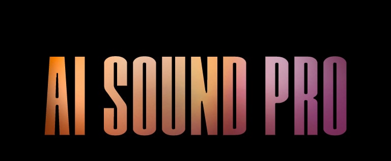 يظهر نص "AI SOUND PRO" بأحرف عريضة مع نظام ألوان متدرج يتراوح بين البرتقالي والبني على اليسار والوردي والأرجواني على اليمين، على خلفية سوداء.